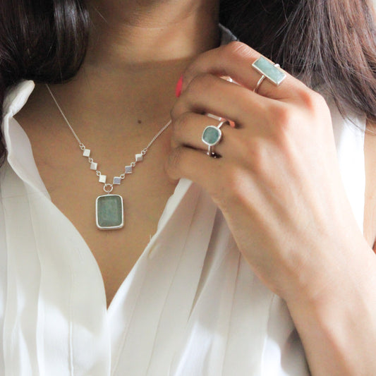 Aquamarine Necklace, Statement Necklace, Silver Aquamarine Necklace