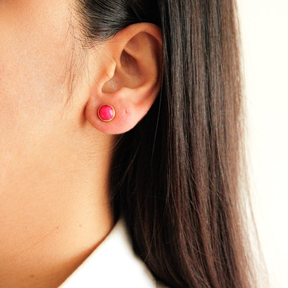 Round Fuchsia Studs