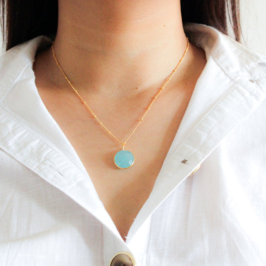 Aqua Chalcedony Ball Chain Necklace