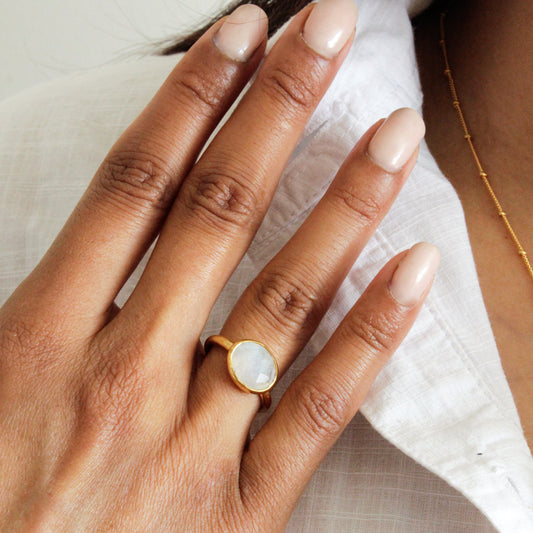 Mina Ring, Gold Moonstone Ring, Moonstone Ring, moonstone jewellery, moon ring, stacking ring, Rings, ring moonstone, gold vermeil moonstone ring, summer jewellery