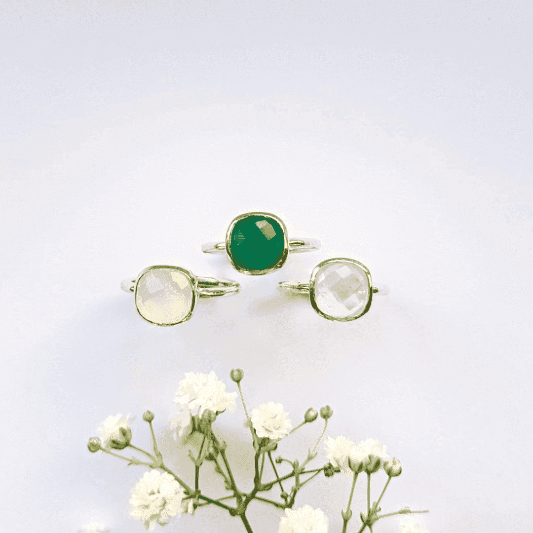 Sterling silver green onyx ring, green onyx ring, Green onyx, moonstone rings, ring moonstone
