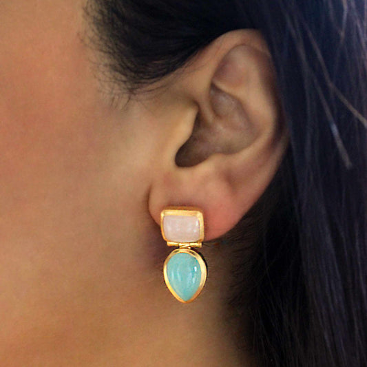 Celine Aqua Chalcedony Earrings - SOMYA LONDON, wedding season jewellery, bridal jewellery, luxury jewellery