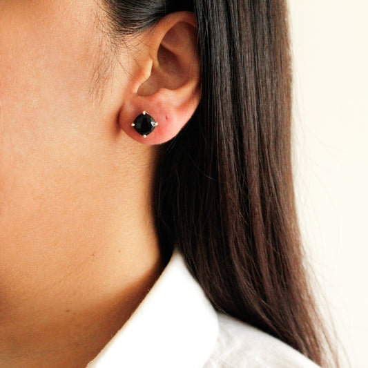 Silver Black Onyx Studs, black stone earrings, black onyx earrings
