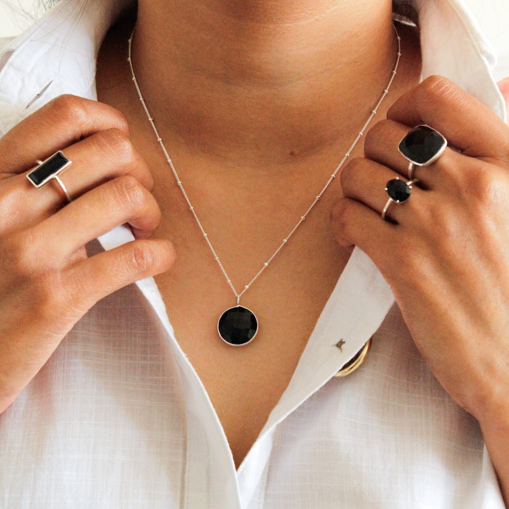 Sterling Silver Jewellery, silver black onyx necklace, black onyx necklaces, black stone necklace, black onyx jewellery