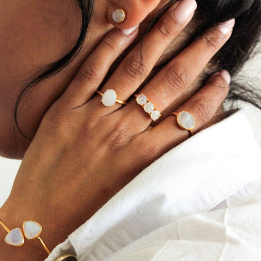 Moonstone Gemstone Jewellery UK, Moonstone Jewellery, moonstone bracelet, moonstone cuff, moonstone jewellery, ethical jewellery, sustainable jewellery, slow fashion, somya london, summer jewellery, moonstone rings, ethical moonstone rings, moonstone earrings