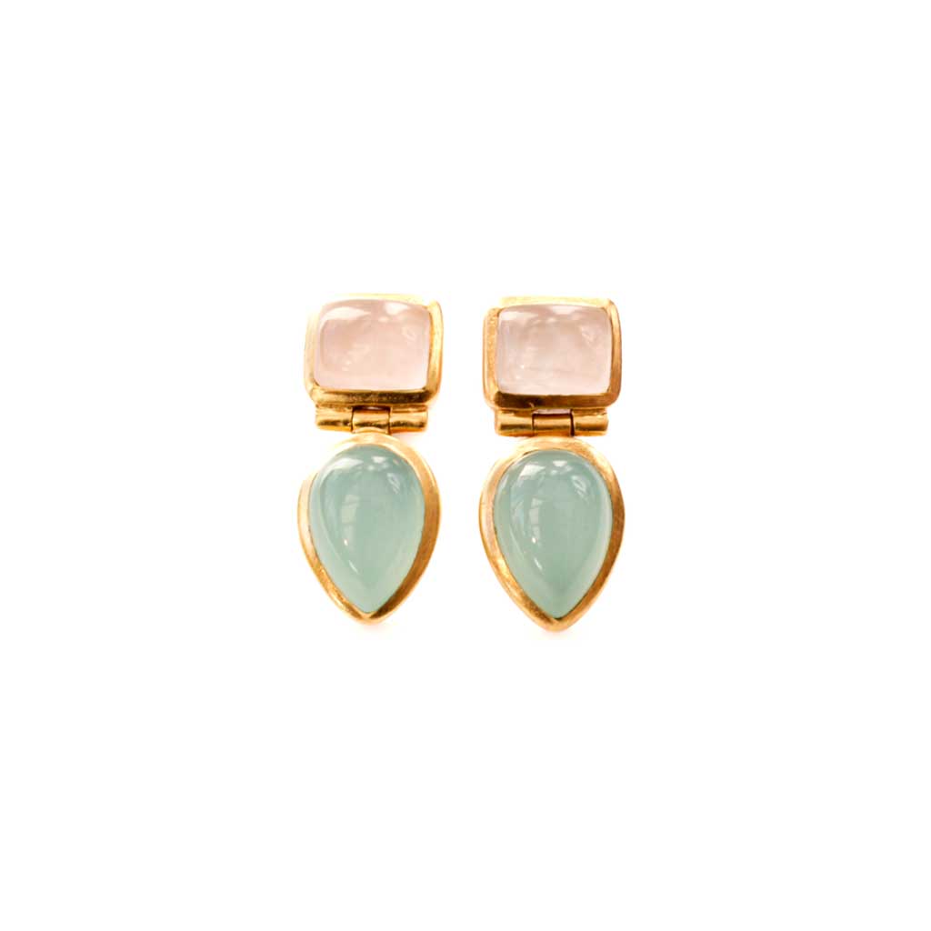 Celine Aqua Chalcedony Earrings - SOMYA LONDON, Rose Quartz Statement earrings, Bridal Jewellery