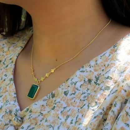 Green Onyx Necklace, Statement Necklace, 14k Gold Vermeil Necklace
