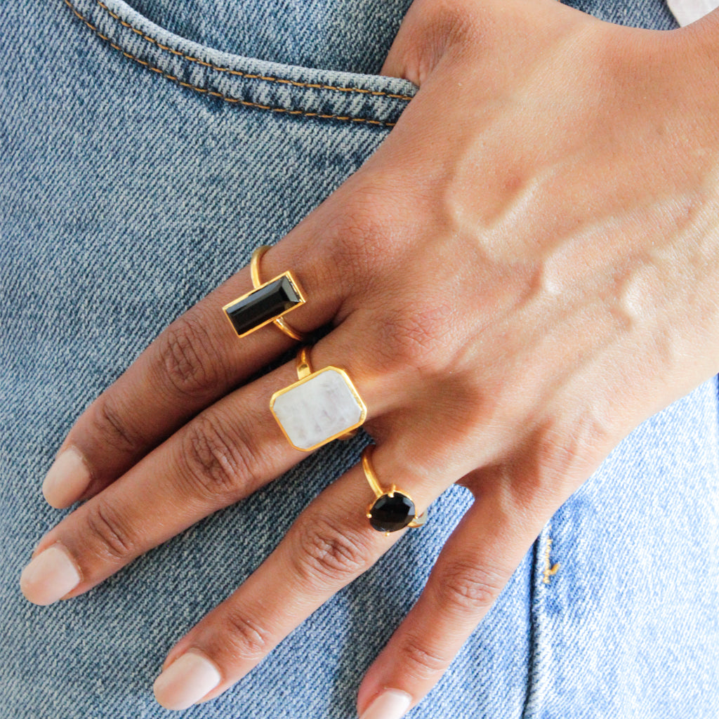 Gold Black Onyx and Moonstone Rings, rings black stone, Sterling Silver Black Onyx Rings, rings black stone, black onyx ring silver, rings black stone, women sterling silver black onyx rings, women's black onyx silver ring,