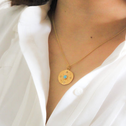 Celestial Coin Necklace, Turquoise Necklace