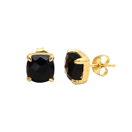 Black Onyx Square Studs, black onyx earrings, black stone earrings