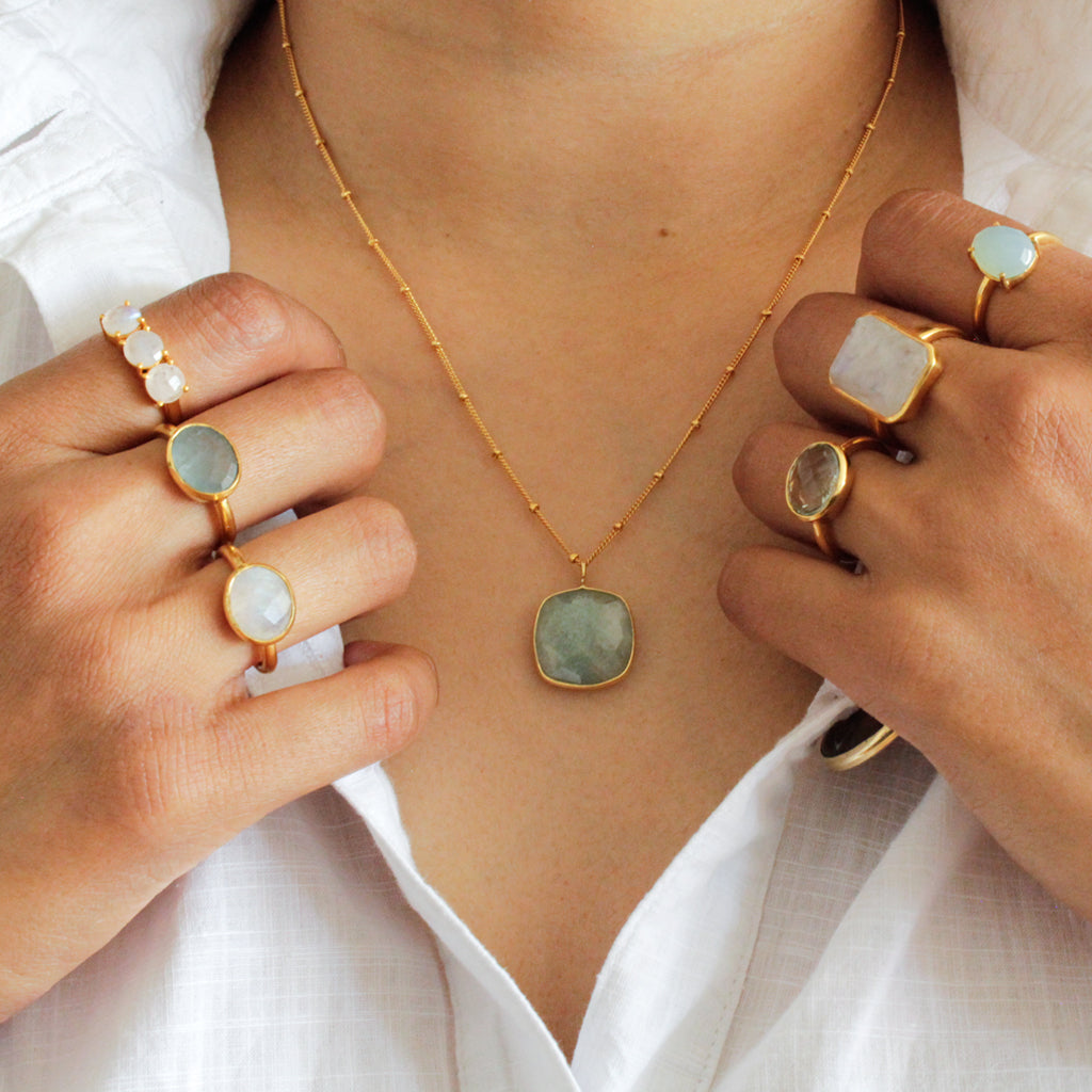 Aquamarine semi-precious stone Jewellery, gold vermeil necklace, aquamarine stone benefits