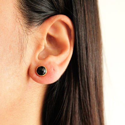 Black Onyx Studs, Black stone earrings