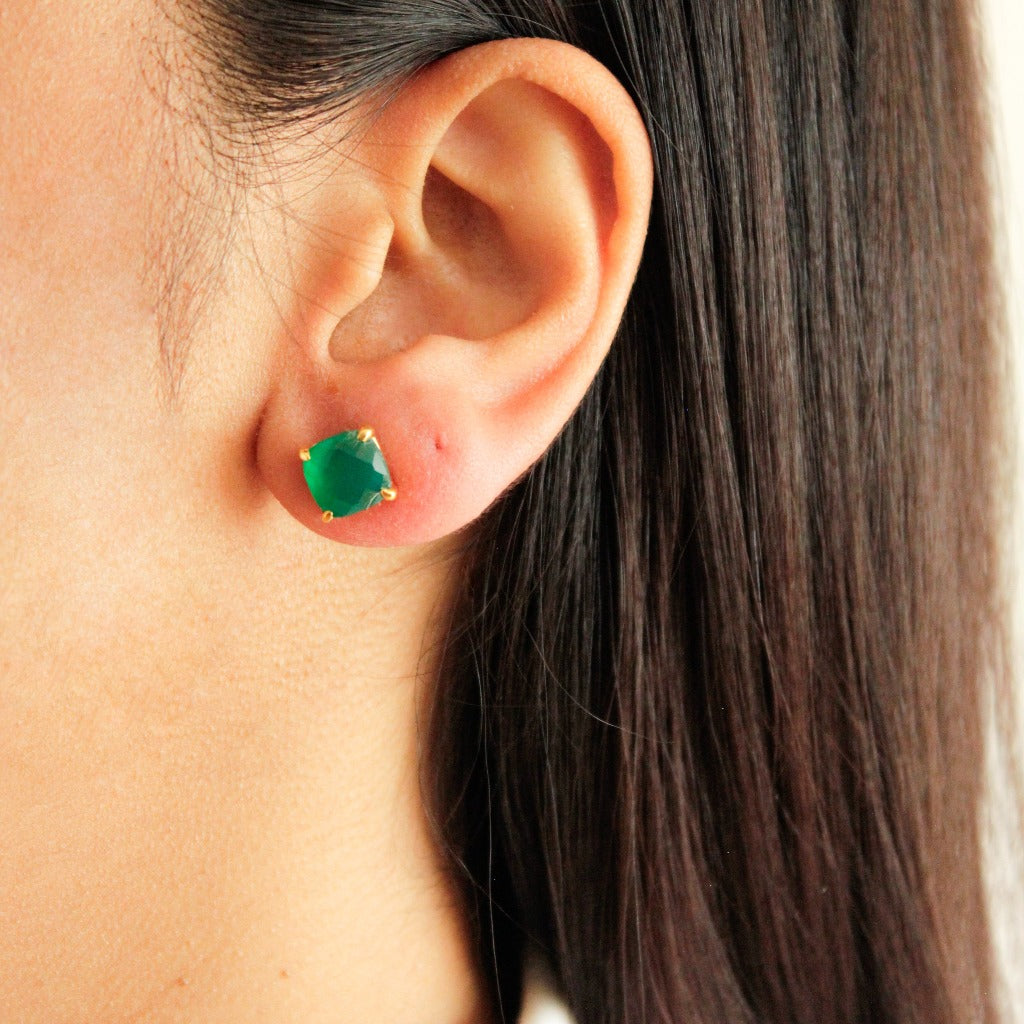 green onyx studs, Green onyx, Green onyx earrings