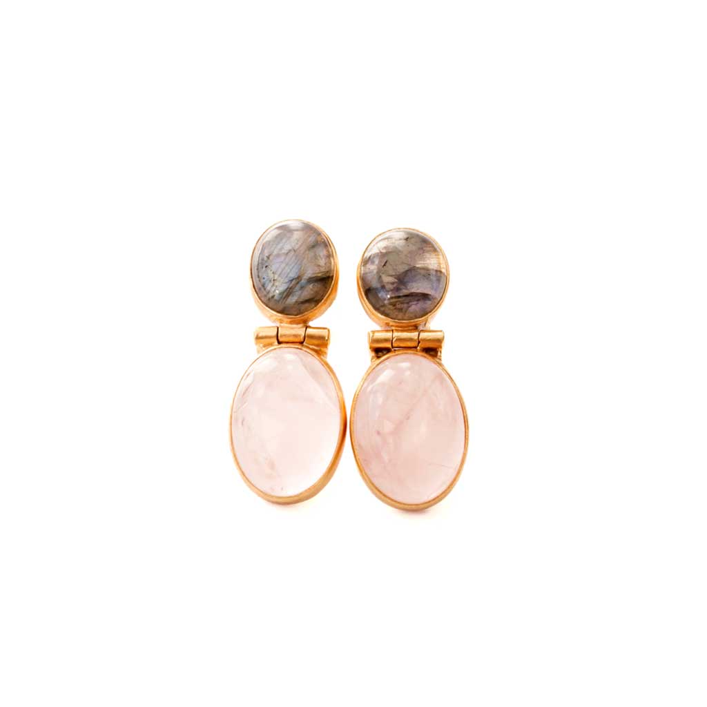 Larisa Rose Quartz Earrings - SOMYA LONDON, rose quartz jewellery, labradorite jewellery, gift ideas for her, women's earrings, statement earrings