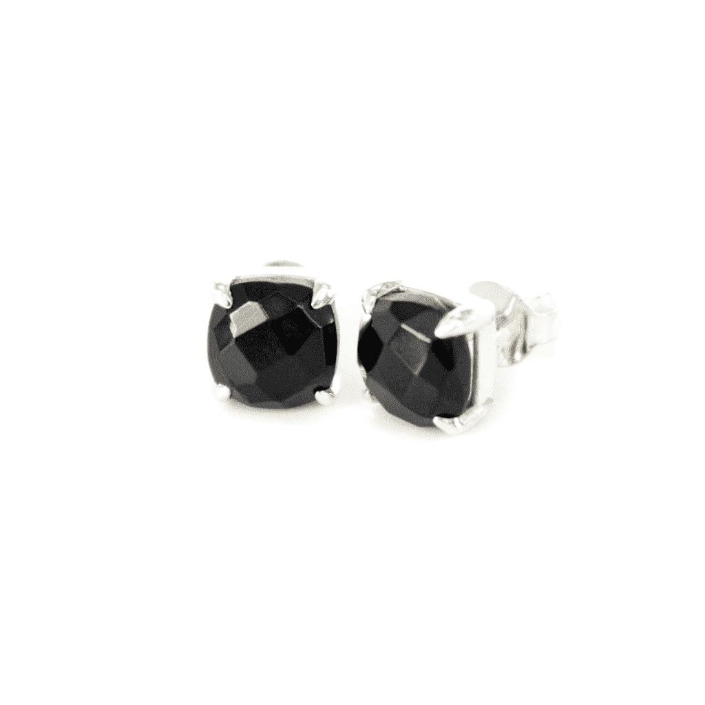Silver Black Onyx Square Studs, black stone earrings, black onyx earrings