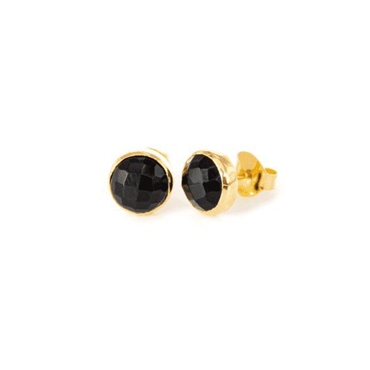 Black Onyx Round Studs, Black stone earrings, 